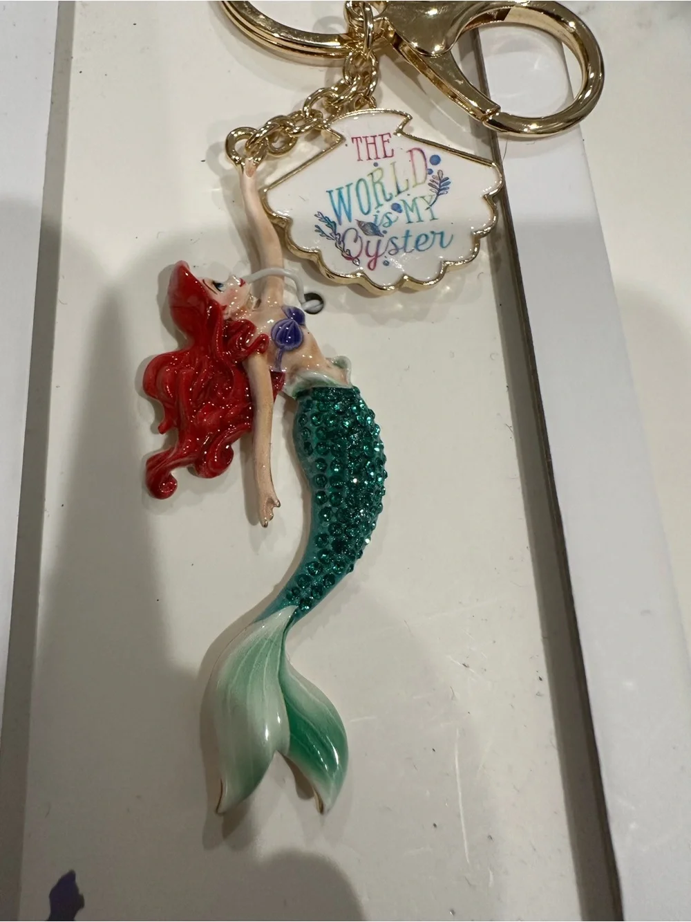 Disney Ariel Red & Green Mermaid Clip-On Bag Charm with Gold Hardware